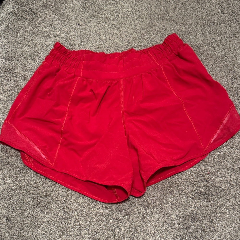 Red lululemon hotty hot shorts